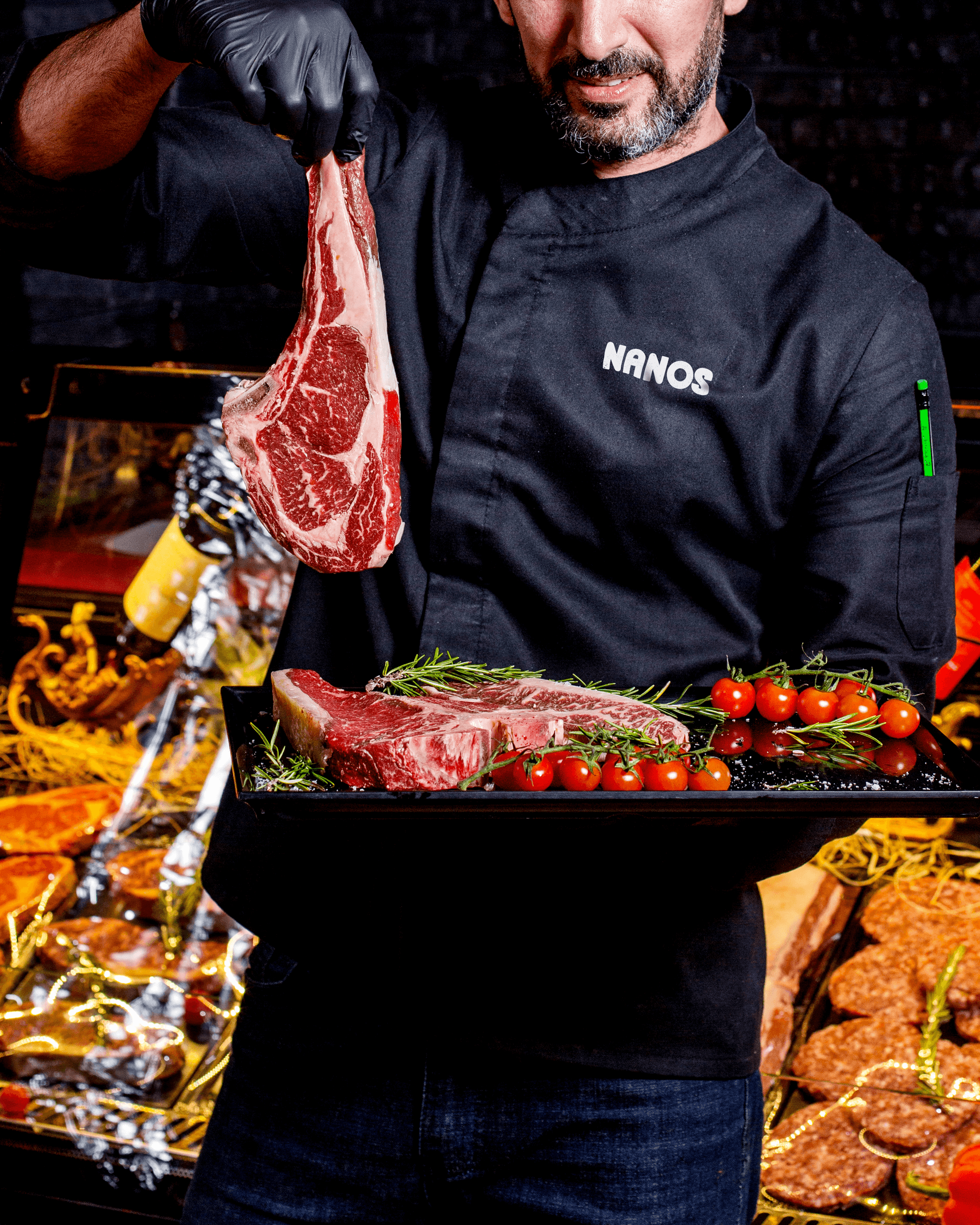 Chef presents meat steak